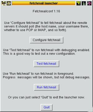 Screenshot of fetchmail launcher