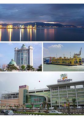 Clockwise from top: Butterworth, Design Village in Batu Kawan, Bukit Mertajam, a paddy field near Mertajam Hill, RMAF Butterworth, the Port of Penang
