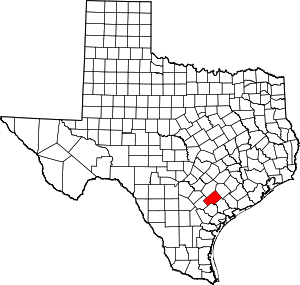 Map of Texas highlighting DeWitt County