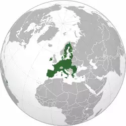 Globe projection with the EU in green