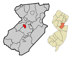 Milltown highlighted in Middlesex County. Inset: Location of Middlesex County in New Jersey.