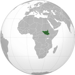 South Sudan in dark green, disputed regions in light green