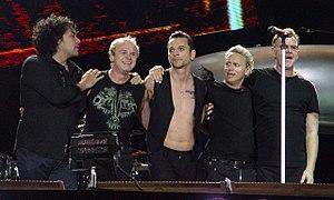 Depeche Mode performing in 2006. From left to right: Peter Gordeno, Christian Eigner, Dave Gahan, Martin Gore and Andy Fletcher