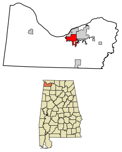 Location of Tuscumbia in Colbert County, Alabama.