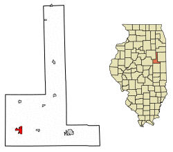 Location of Gibson City in Ford County, Illinois.