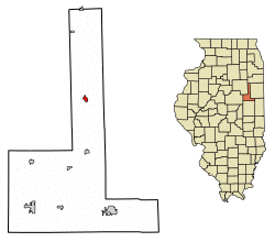 Location of Piper City in Ford County, Illinois.