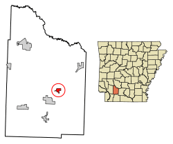 Location of Cale in Nevada County, Arkansas.