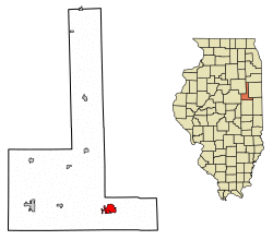 Location of Paxton in Ford County, Illinois.