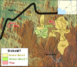 Map of the Beboid languages.svg