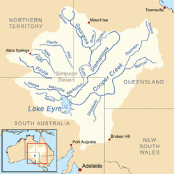 Map of the Lake Eyre Basin showing the major rivers