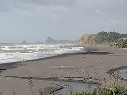 A view of Oakura Beach looking toward New Plymouth