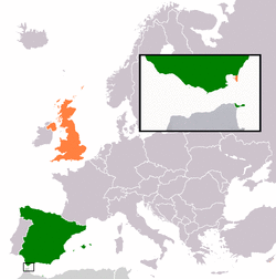 Map indicating locations of Spain and United Kingdom