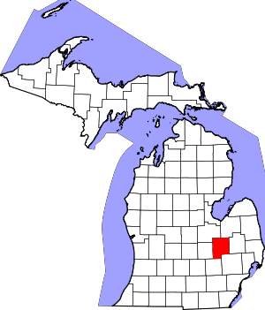 Map of Michigan highlighting Genesee County