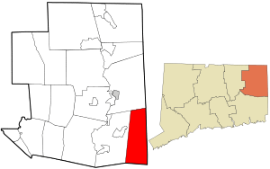 Location in Windham County and the state of Connecticut.