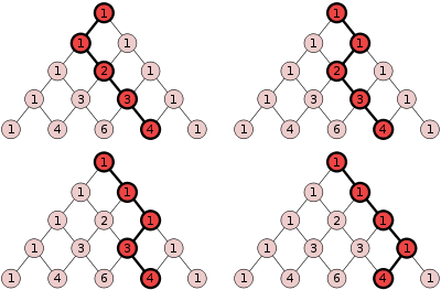 Pascal's Triangle 4 paths.svg