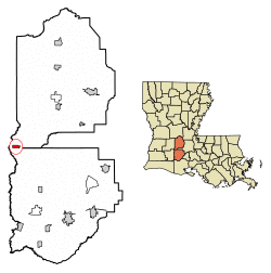 Location of Basile in Acadia Parish, Louisiana.