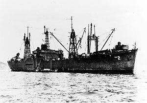 USS Procyon (AKA-2) at anchor off San Francisco, California (USA), circa late 1945 (NH 78147).jpg
