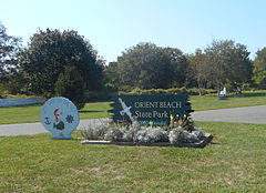 Orient Beach State Park; NY 25 Entrance Sign.JPG