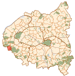 Location (in red) within Paris inner suburbs