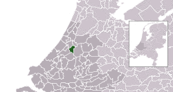 Highlighted position of Zoeterwoude in a municipal map of South Holland