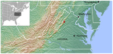 Shenandoah Salamander Plethodon shenandoah distribution map 3.png