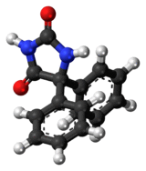 Ball-and-stick model of the phenytoin molecule