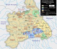 Multicolored map, depicting rivers