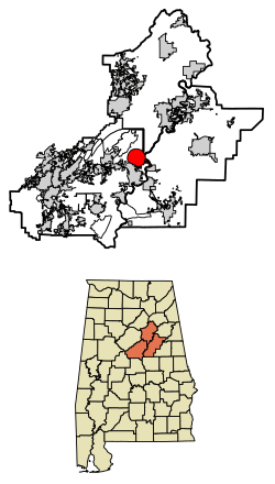 Location of Vincent in Shelby County and St. Clair County and Talladega County, Alabama.