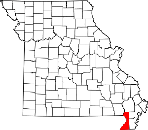 Map of Missouri highlighting Dunklin County