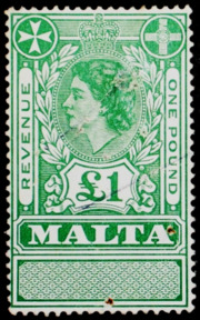 Malta 1954 Queen Elizabeth II revenue stamp.png