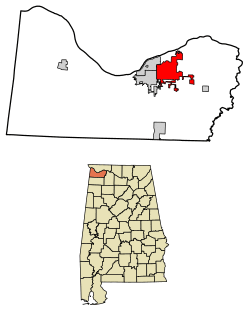 Location of Muscle Shoals in Colbert County, Alabama