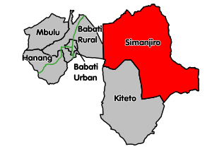 Simanjiro District's location within Manyara Region.