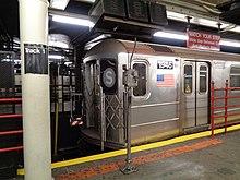 An R62A subway car in shuttle service at Times Square