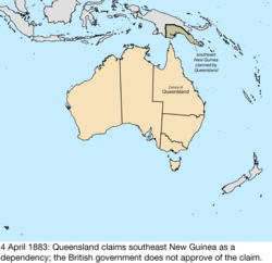 Map of British claims to Australia; for details, refer to adjacent text