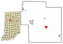 Location of Flora in Carroll County, Indiana.
