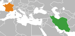 Map indicating locations of Iran and France