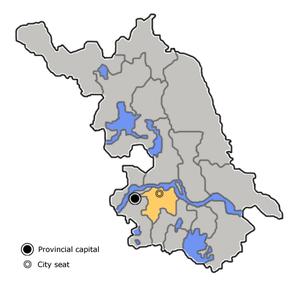 Location of Zhenjiang City (yellow) in Jiangsu