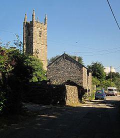 Barn and church, Mary Tavy (geograph 4302987).jpg