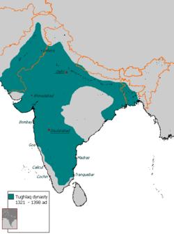 Territory under Tughlaq dynasty of Delhi Sultanate, 1330-1335 AD. The empire shrank after 1335 AD.[2]