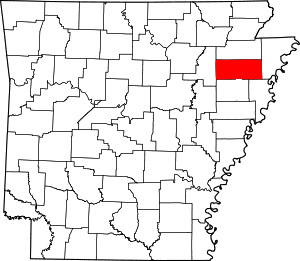 Map of Arkansas highlighting Poinsett County