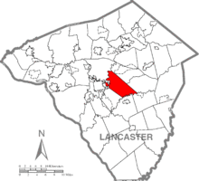 Map of Lancaster County, Pennsylvania highlighting East Lampeter Township