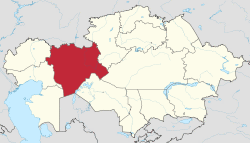 Map of Kazakhstan, location of Aktobe Province highlighted