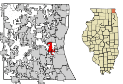 Location of Green Oaks in Lake County, Illinois.