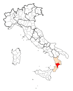 Map highlighting the location of the province of Catanzaro in Italy