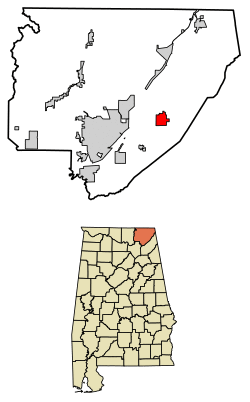 Location of Pisgah in Jackson County, Alabama.