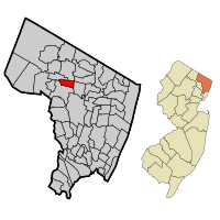 Map highlighting Ho-Ho-Kus's location within Bergen County. Inset: Bergen County's location within New Jersey