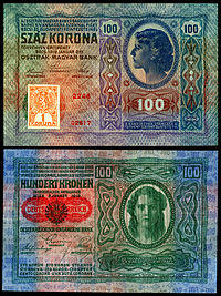CZE-4a-Republika Ceskoslovenska-100 Korun (1919, Provisional issue).jpg