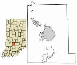 Location of Stinesville in Monroe County, Indiana.