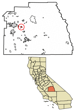 Location of Exeter in Tulare County, California.