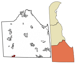 Location of Delmar in Sussex County, Delaware.